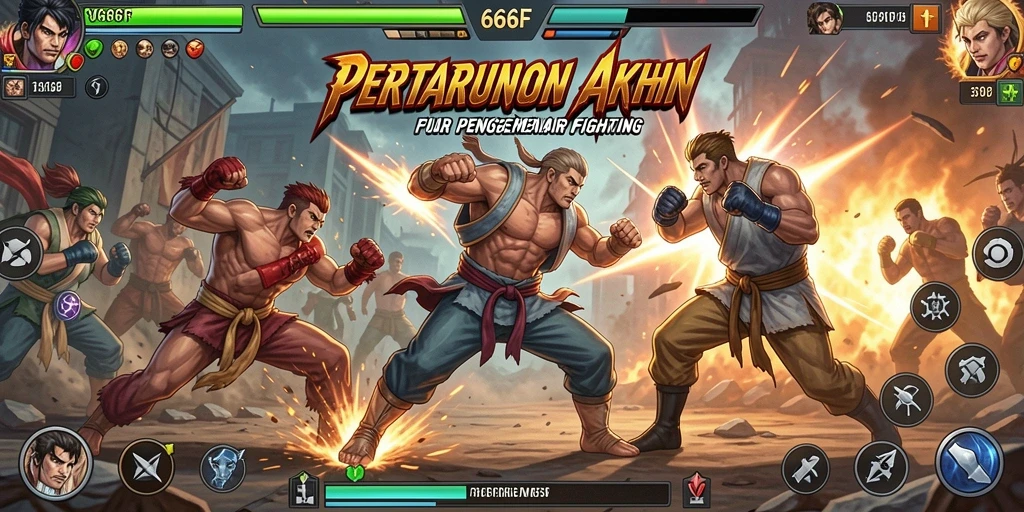 Screenshot gameplay 666F menampilkan karakter bertarung dalam arena yang dramatis.