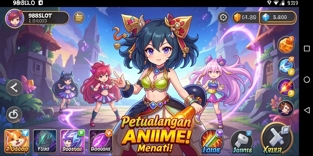 Tangkapan layar gameplay 988SLOT dengan karakter Anime yang menarik.
