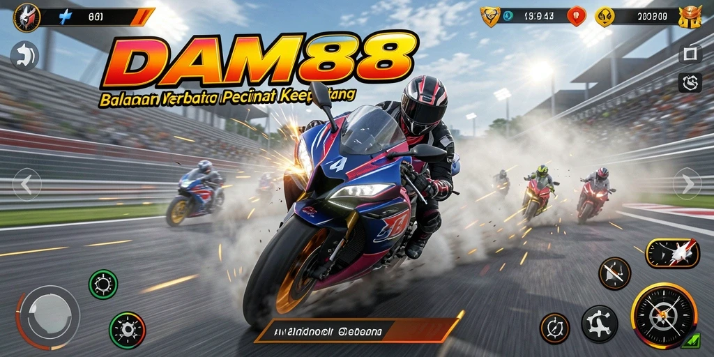 Tangkapan layar menunjukkan aksi balapan motor yang mendebarkan di DAM88.