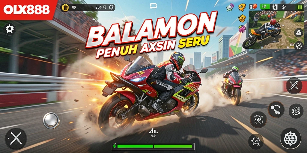 Screenshot menunjukkan aksi balapan motor yang menegangkan di OLX888.