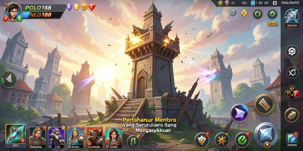 Screenshot POLO188 menunjukkan aksi intens dalam gameplay Tower Defense.