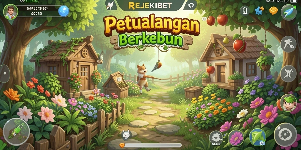 Screenshot REJEKIBET menampilkan kebun yang indah dan beragam tanaman.
