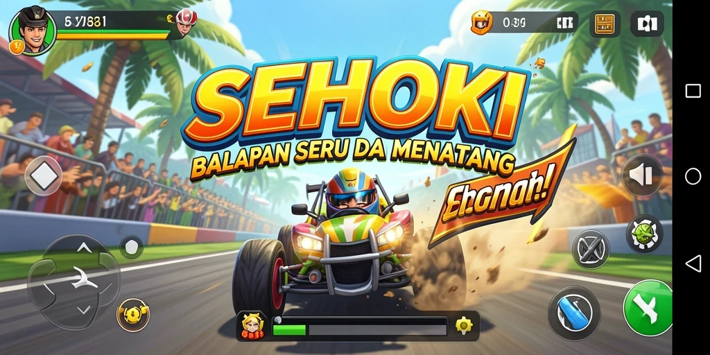 Gameplay SEHOKI yang seru dan mendebarkan saat balapan.